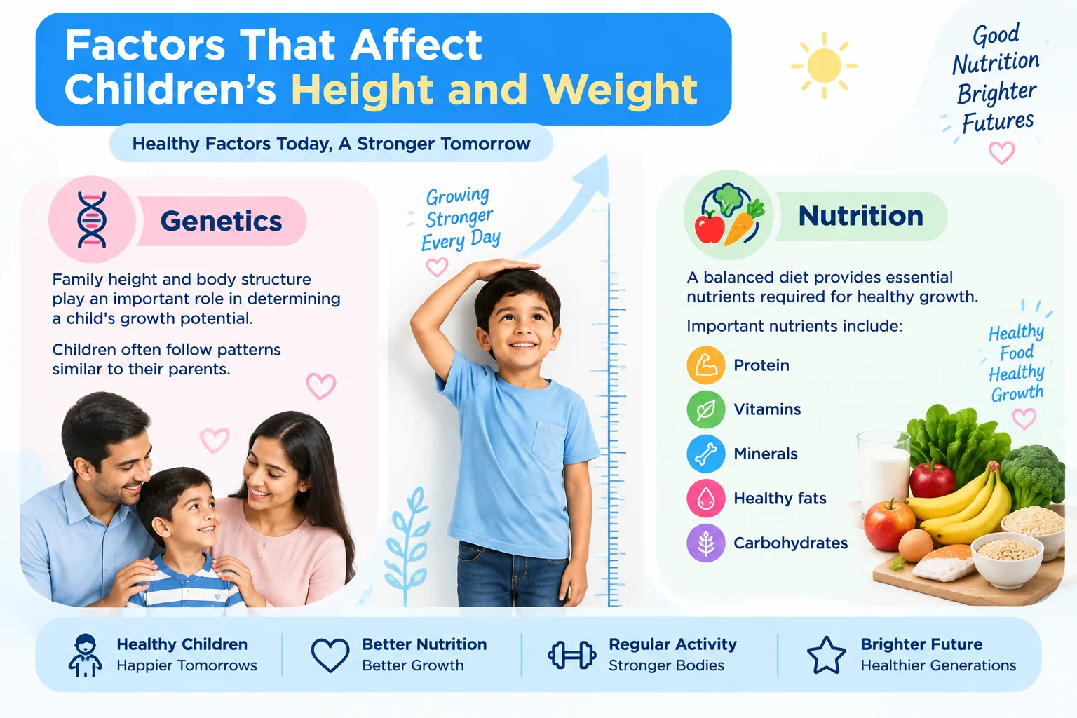 Factors that affect children's height and weight including genetics and nutrition